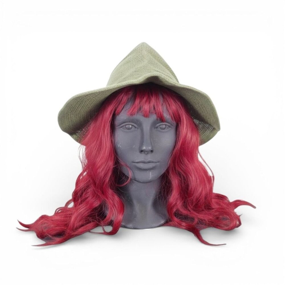 Sage Green Knit Pointy Witch Hat Soft Textured Wide Brim Accessory - Picture 4 of 6